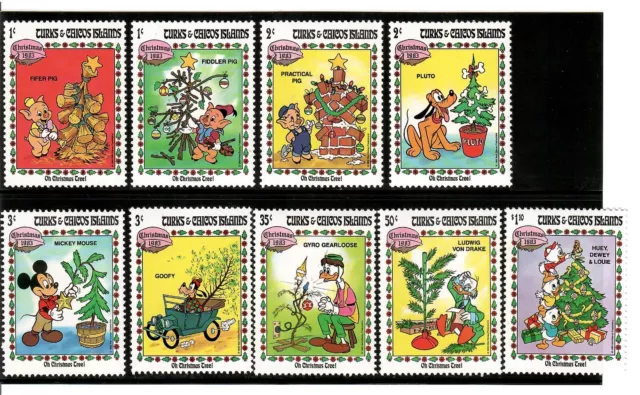 Turks and Caicos 1983 - Disney - Christmas - Set of 9 Stamps Scott #593-601 MNH