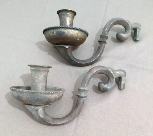 2 Heavy Vintage Solid Brass Wall Sconce Light / Candle Fittings