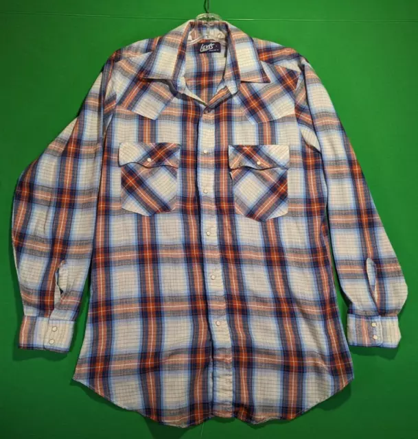 Vintage Levi's Mens Large Western Pearl Snap Shirt Regular Fit Plaid Button USA