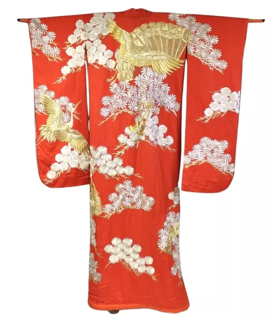 Japanese Kimono Color Uchikake Vintage Silk Red Wedding Luxurious Gold Silver