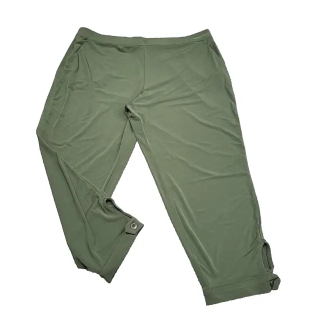 SUSAN GRAVER LIQUID Knit Modern Pull On Pants Petite Large Sz Green w ...