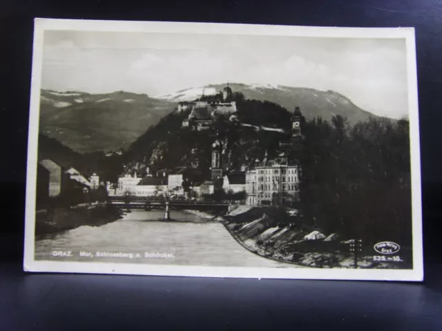 Steiermark Original  Ansichtskarte Graz Mur und Schlossberg  um 1932