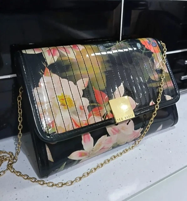 TED BAKER FLORAL Patent Clutch Shoulder Or Cross Body Bag 22.75