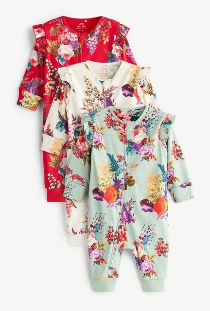 Next Baby Girls Floral Footless Zip Sleepsuit Babygrow Set. 6-9 Months Bnwt