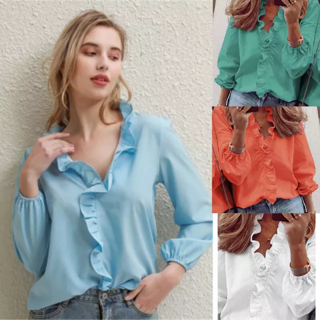 Elegant Ol Shirt Solid Color Womens Long Sleeve Tops Blouses Feminina Streetwear