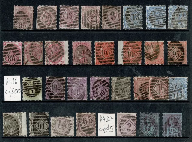 GB QV 18.. SP plate numbers 3d 4d 6d etc. with London cancels on 1card F568