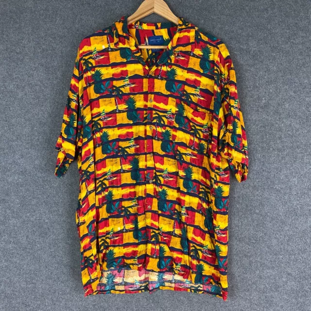 Vintage Towncraft JC Penny Button Up Shirt Mens Large Yellow Red Hawaiian Adult