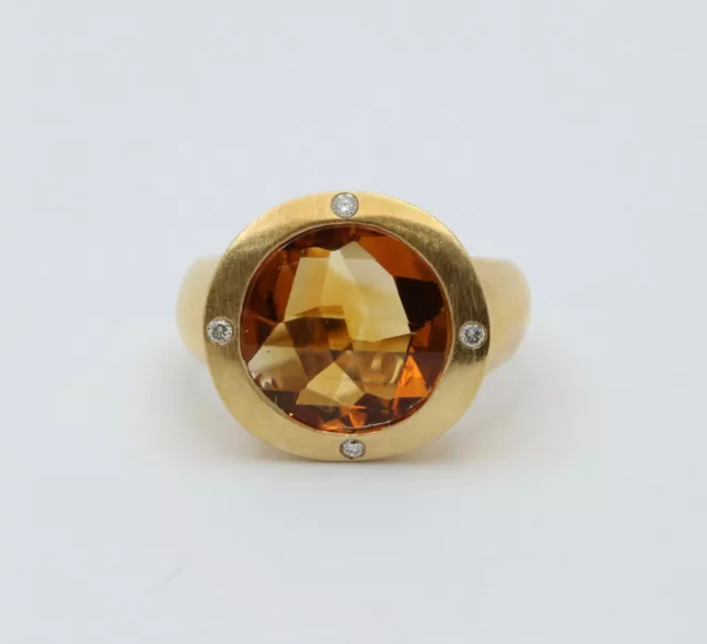 Vintage Unisex Citrine Diamonds 18K Yellow Gold Ring