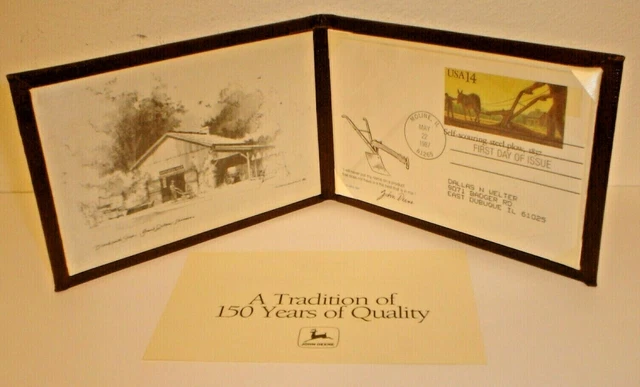 Vintage John Deere 1837-1987 150 Years Employee Postcard w/ Faux Leather Holder