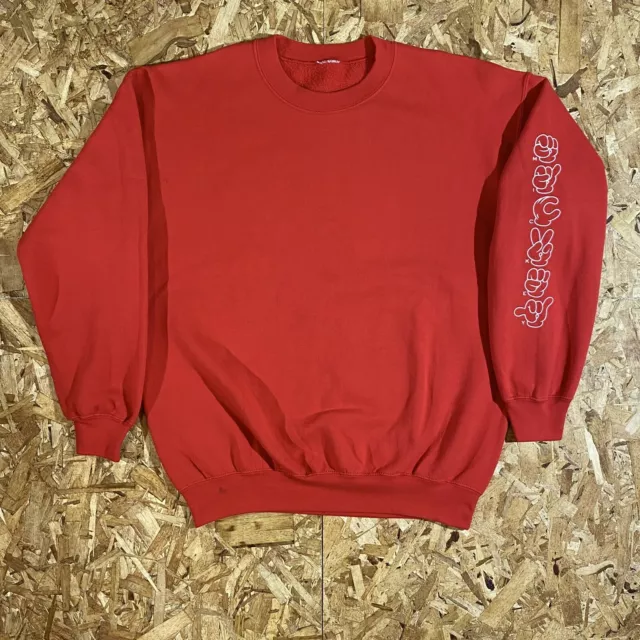 Vintage 90s Disney Mickey Mouse Sign Language Red Sweatshirt Size XL