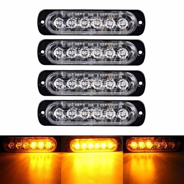 4x 12V/24V  6 LED Amber Car Recovery Strobe Flashing Light Breakdown Lamp Grill
