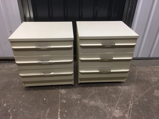PAIR OF 3 DRAWER BEDSIDE CABINETS ON WHEELS. (collection Only)