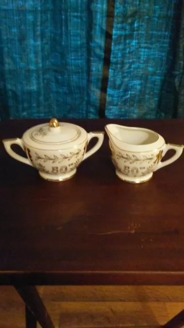 Sugar Bowl And Creamer Set Lefton China Gold 50th