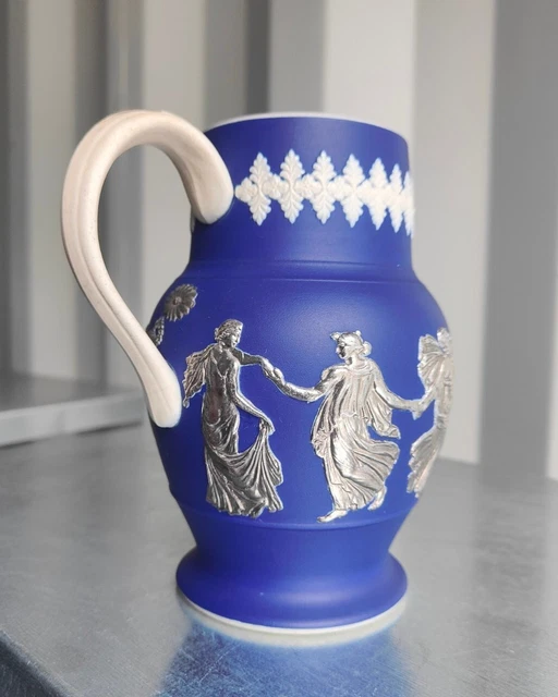 Jasper Ware Dudson Hanley Wedgwood style Cobalt Blue Pitcher Dancing Hours Jug 3