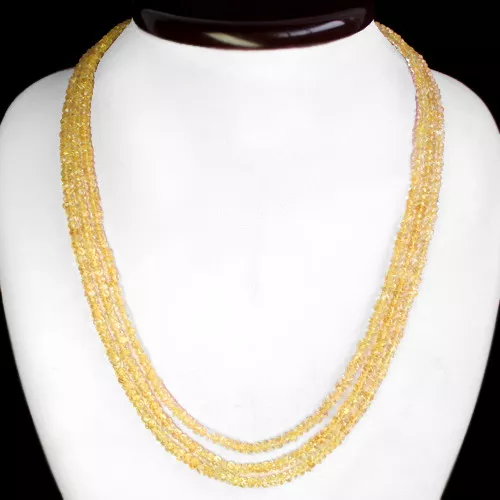 World Class Rare 206.00 Cts Natural Faceted Yellow Citrine Beads Necklace (Dg)