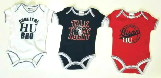 Three Piece Set Howard University Bison Bodysuits Baby Boys Girls New! 3 - 6 Mth