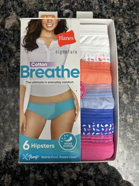 HANES HIPSTERS 6 Pack Panty Signature Cotton Breathe Womens