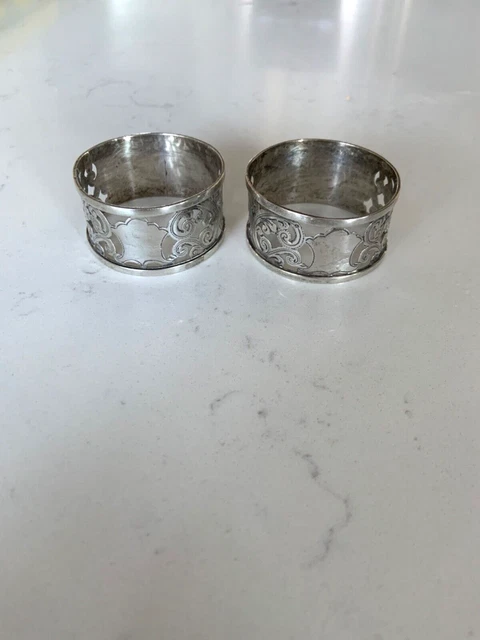 Antique Sterling Silver Napkin Rings Birmingham England 1908 Matching Pair