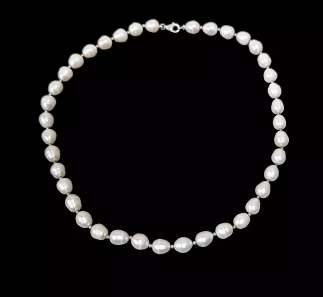 Baroque Eau Salée Blanc Perle Simple Strand Princesse Collier, Argent Sterling