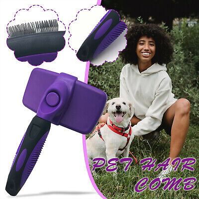 Self-Cleaning Slicker Brush For Dog / Cat Pet Grooming Brush Hair Removal Comb F