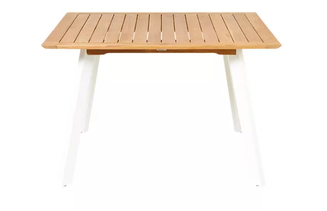 Luna Tisch quadratisch120x120 cm aus Teakholz Beine Aluminium Weiß Gartentisch