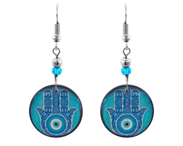 Round Evil Eye Hamsa Hand Earrings Boho Accessories Spiritual New Age Jewelry