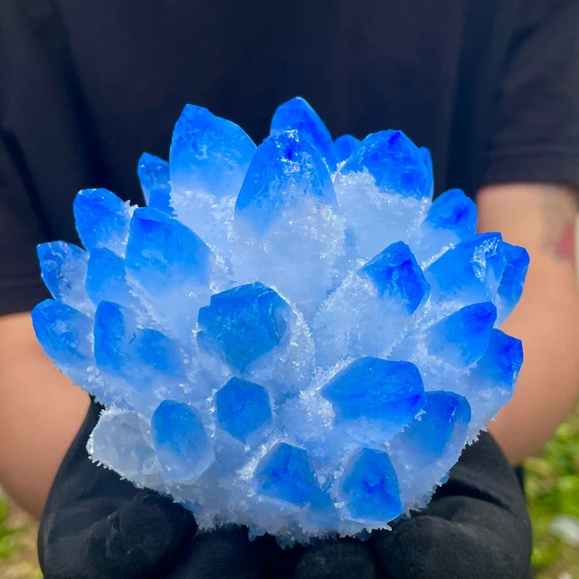 2.13LB New Find sky blue Phantom Quartz Crystal Cluster Mineral Specimen Healing 5