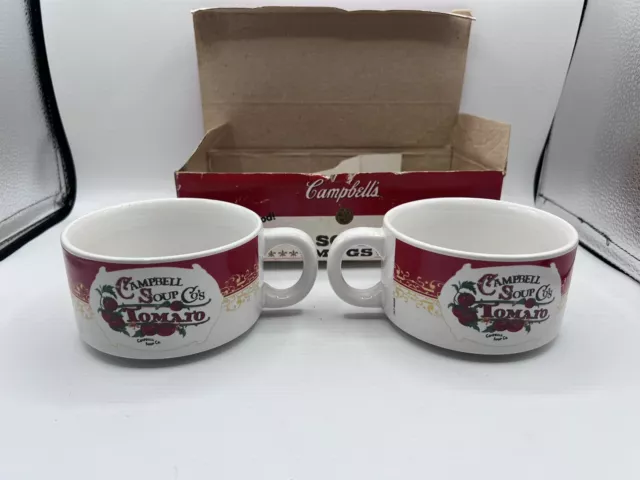 Campbell Tomato Soup Mug Bowl Lot Set Of 2 Original Box EUC Microwave Safe 12 Oz