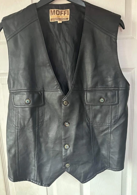 Gilet biker moto nero vintage abbottonato, Moffi autentico fuorilegge M