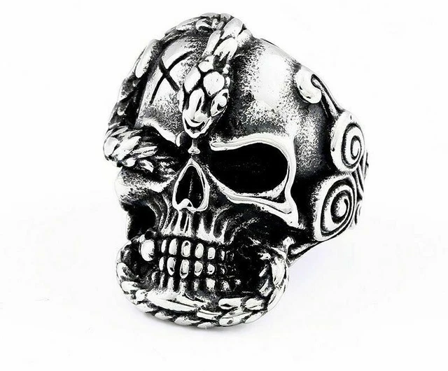 Anello Serpente Vintage Uomo Stile Retro Acciaio Inox Teschio Biker Gioielli Gotici