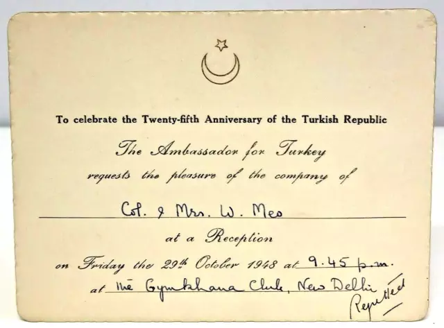 Invitation Ambassador Turkey 25th Anniversary Celebration Turkish Republic 1948