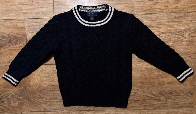 Polo Ralph Lauren Aran Knit Jumper Navy Kids 3 Years BNWT RRP £165