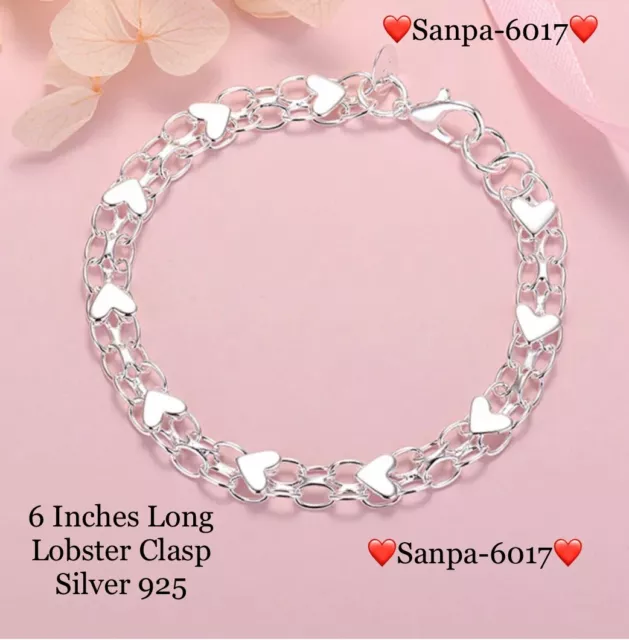 Women 925 Sterling Silver Bracelet Bangle Love Charm Ladies Jewellery Gift  Box