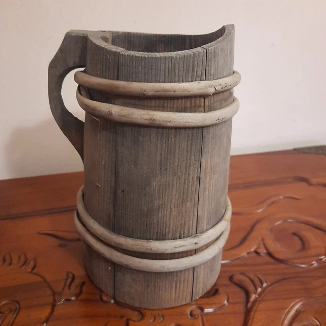 vintage old ukrainian goblet jug for water beer natural wood Ukraine 19th centur