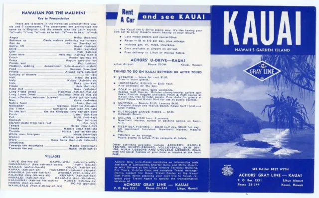 1960s Kauai Achors Gray Line Brochure Travel Tours Scenic Map Hawaii Language