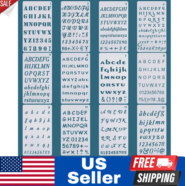 LETTER STENCILS FOR Painting, 12 Pack 4 X 7 Inch, Reusable Plastic