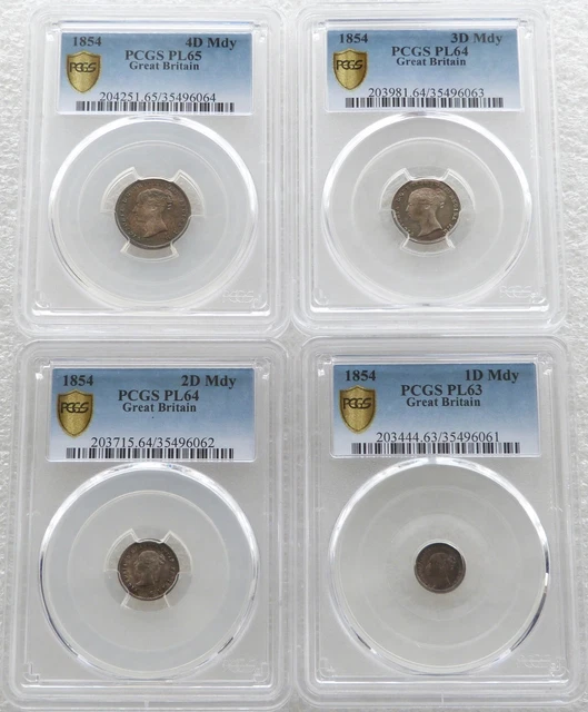 1854 Great Britain Victoria Young Head Maundy Silver 4 Coin Set PCGS PL65-PL62