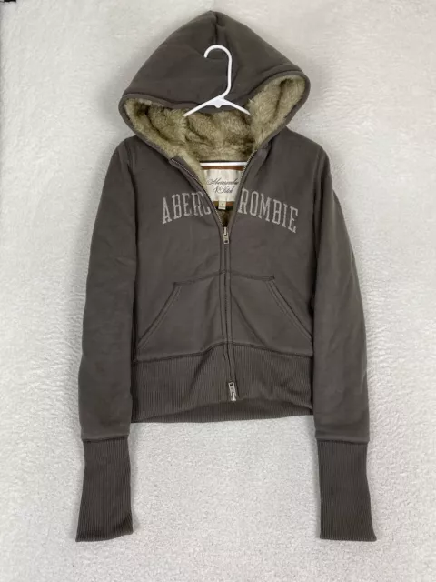 Abercrombie & Fitch Brown Hooded Faux Fur Lined Hoodie Y2K Women’s Size L