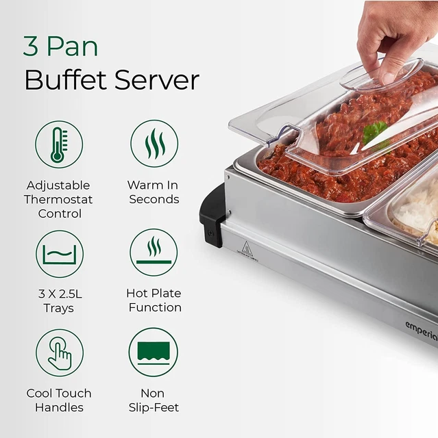 EMPERIAL FOOD WARMER Buffet Server Hot Plate 2.5L 3 Tray Adjustable