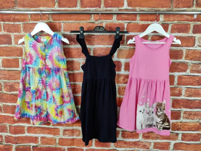 Girls Bundle Age 5-6 Years H&M Next Summer T-Shirt Pinafore Dress Set Cats 116Cm