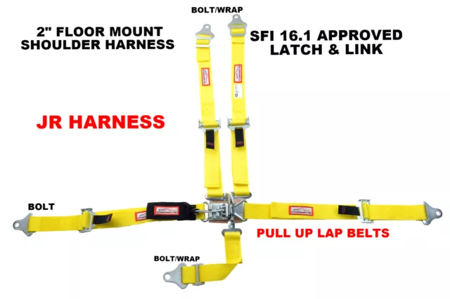 Quarter Midget Sfi 16.1 Race Harness Floor Mount Latch & Link Belt Yellow 5 Pt