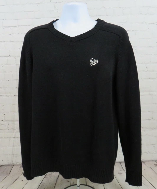 Vintage Indian Motorcycle Knit Cotton Sweater Oversized Black M Men's