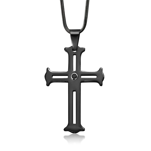 Scratch-Proof Tungsten Carbide Black Cross Diamond Necklace with on 2mm Chain