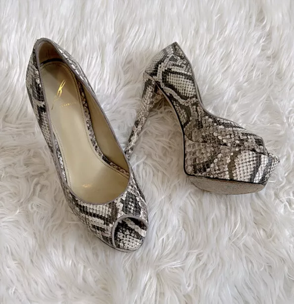 Brian Atwood Snakeskin Peep Toe Platform Pumps size 8