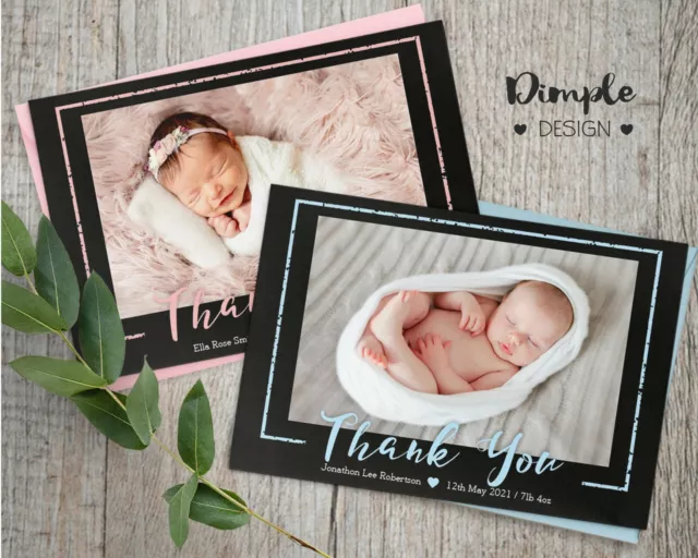 10 x Personalised Thank You Cards ~ Baby Boy Girl / Birthday / Christening (B3)