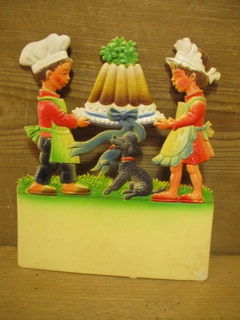 Original Erzgebirge antik Annaberger Prägepappe Kalender Bäcker Gugelhupf