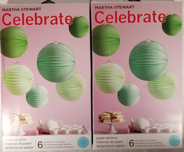 2 Boxes - Martha Stewart Celebrate - 6 Round Paper Lanterns - Green - Decoration