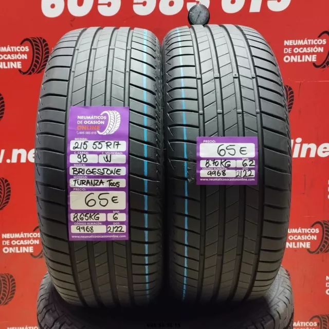 2x 215 55 R17 98W BRIDGESTONE TURANZA T005 6.0/6.2mm REF:9968