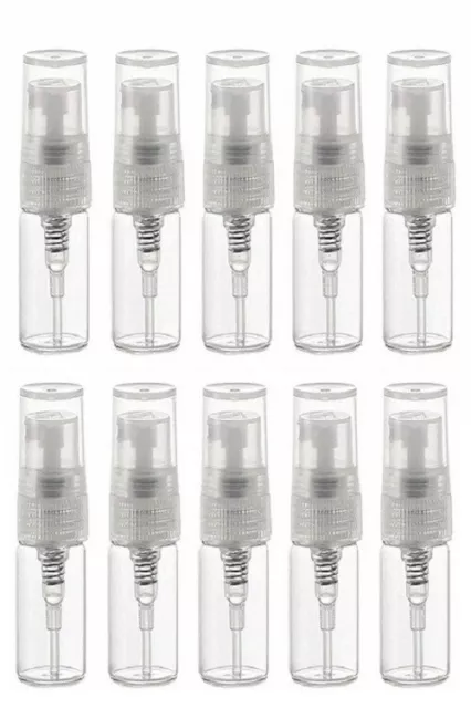 10 x 3ml CLEAR Glass Spray Bottles Atomiser Travel Perfume Liquid Aftershave UK