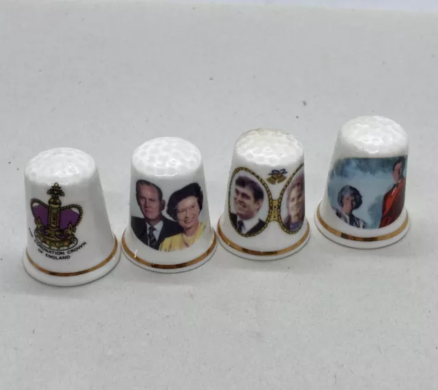 Lot Of 4 Bone China Thimbles, Royal Family Series, Jean Manson , Crown